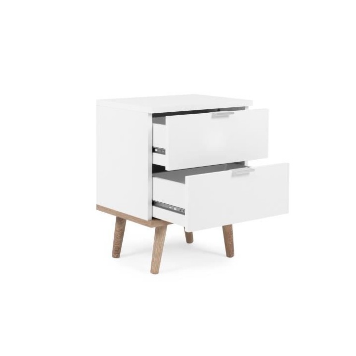 Chevet 2 tiroirs - Décor chene sonoma Blanc - L 40 x P 30 x H 51,9 cm