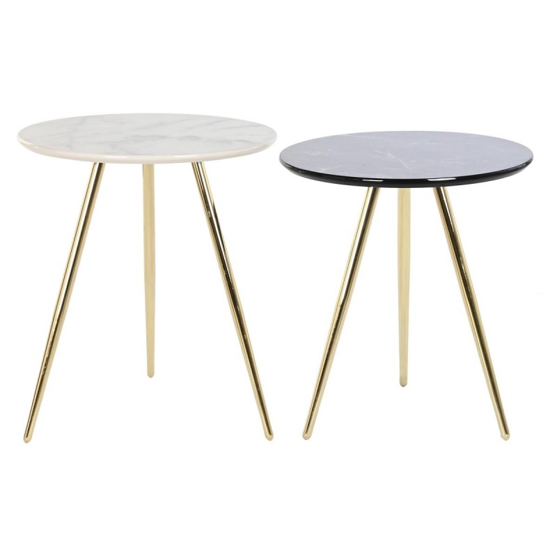 Jeu de 2 tables DKD Home Decor Noir Doré Métal Blanc Résine (46 x 46 x 45 cm)