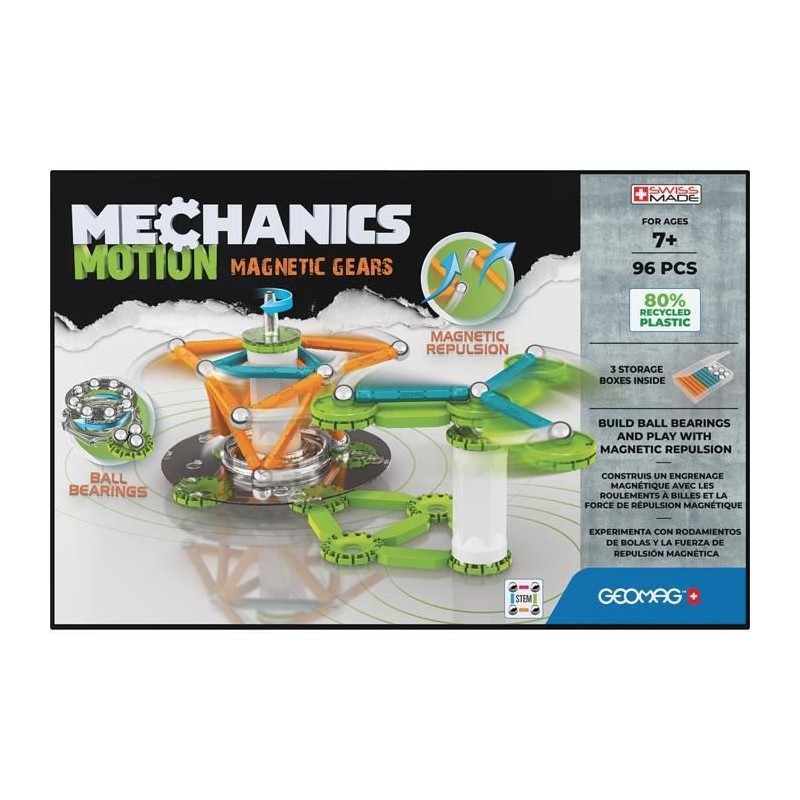 GEOMAG MECHANICS, MOTION 96 pcs, construction magnétique, jeux éducatifs, Jouet pour enfants des 7 ans, GMT01