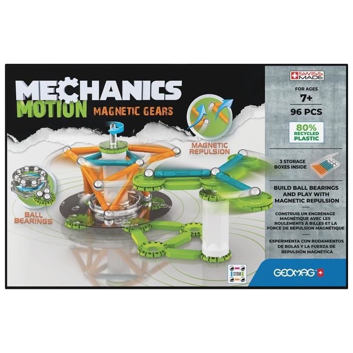 GEOMAG MECHANICS, MOTION 96 pcs, construction magnétique, jeux éduca