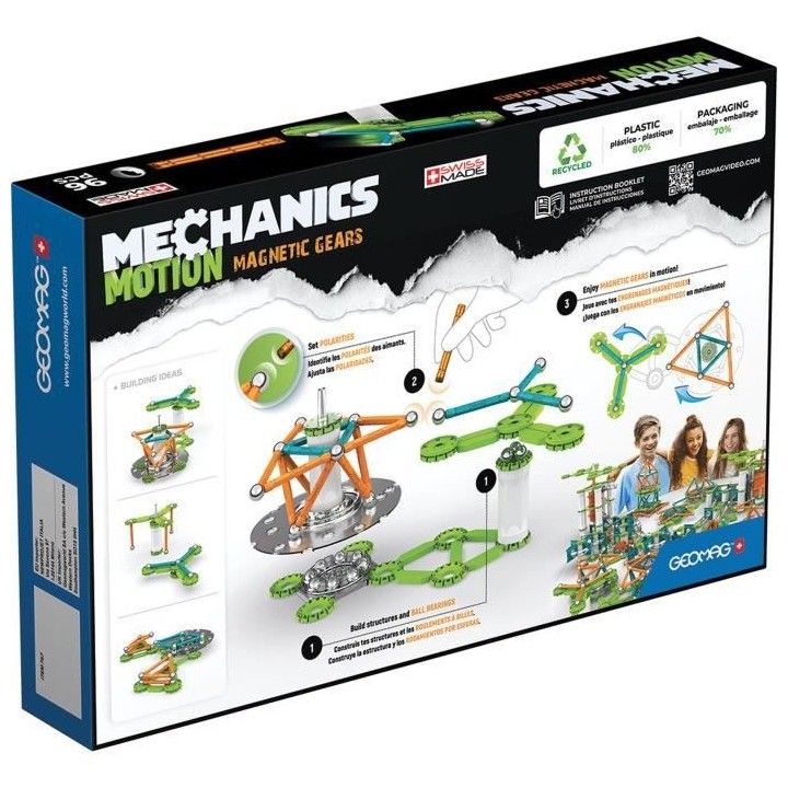 GEOMAG MECHANICS, MOTION 96 pcs, construction magnétique, jeux éduca
