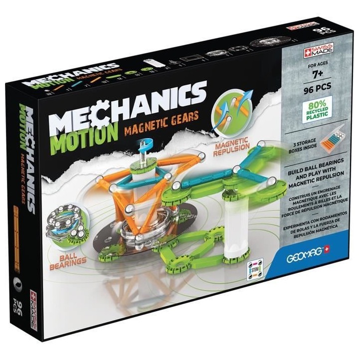 GEOMAG MECHANICS, MOTION 96 pcs, construction magnétique, jeux éduca
