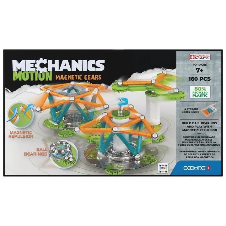 GEOMAG MECHANICS, MOTION 160 pcs, construction magnétique, jeux éduc