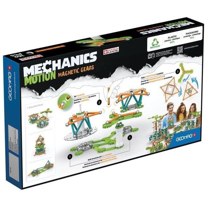 GEOMAG MECHANICS, MOTION 160 pcs, construction magnétique, jeux éduc