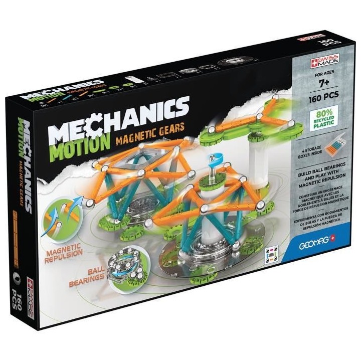 GEOMAG MECHANICS, MOTION 160 pcs, construction magnétique, jeux éduc