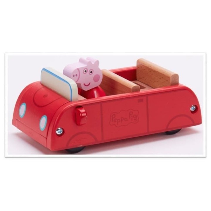 Peppa Pig - Voiture en Bois Rouge avec 1 personnage