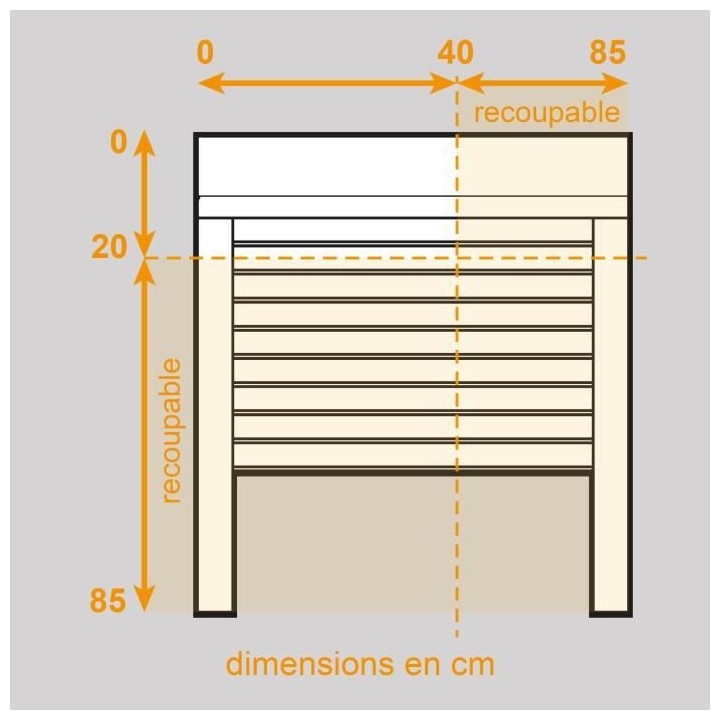 Volet roulant H85 x L85 cm PVC recoupable en largeur et hauteur -Manoe