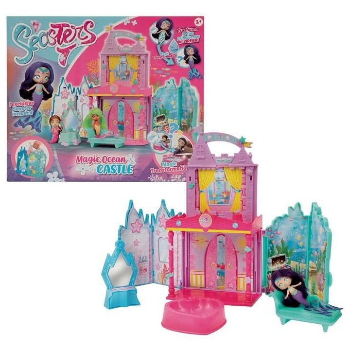 Seasters , Château avec poupée sirene surprise, Princesse qui se tra