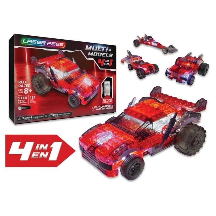 Laser Pegs, Véhicule Rouge - 4 en 1 - 185 pcs, Construction, brique l