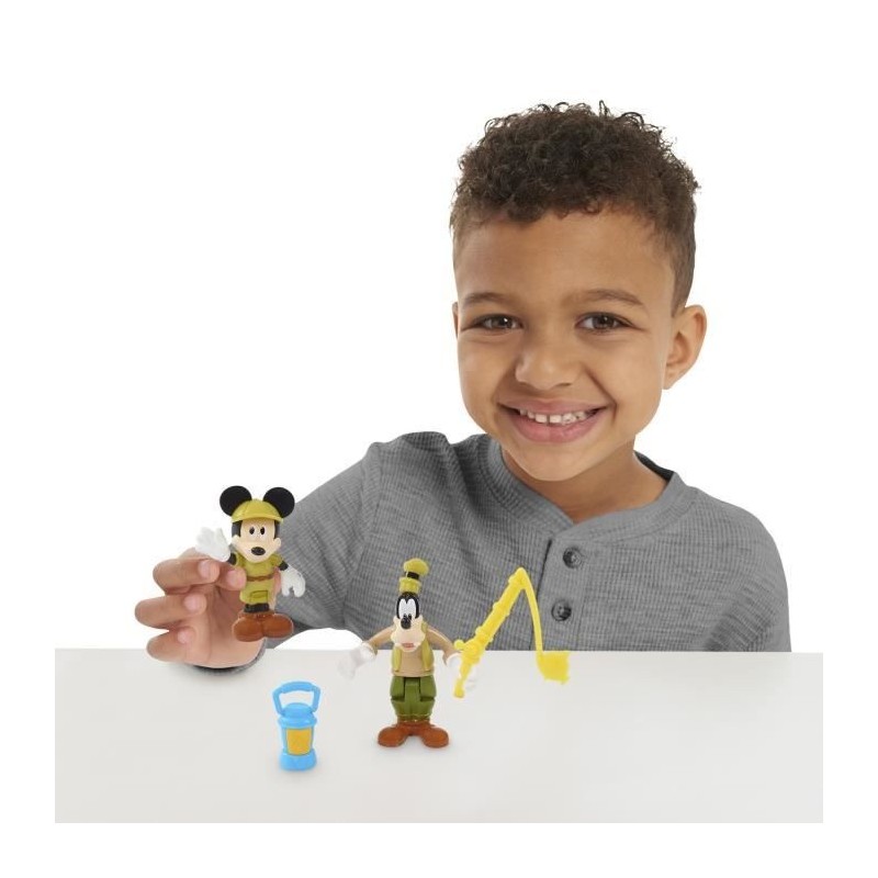 Mickey, 2 figurines articulées 7,5 cm avec accessoires, Theme Camping, Jouet pour enfants des 3 ans, MCC043