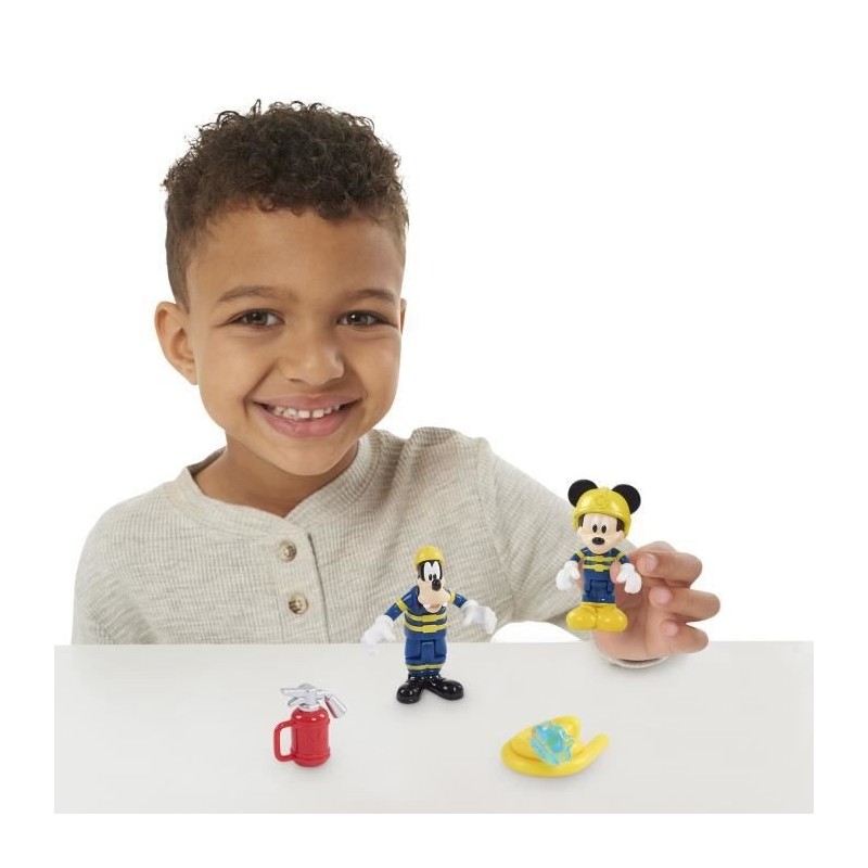 Mickey, 2 figurines articulées 7,5 cm avec accessoires, Theme Pompier, Jouet pour enfants des 3 ans, MCC044