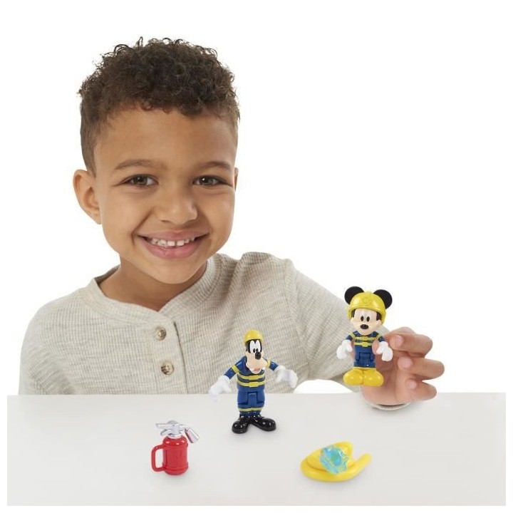 Mickey, 2 figurines articulées 7,5 cm avec accessoires, Theme Pompier