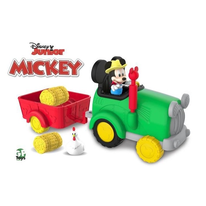 Mickey, Tracteur et remorque avec 1 figurine 7,5 cm articulée et des