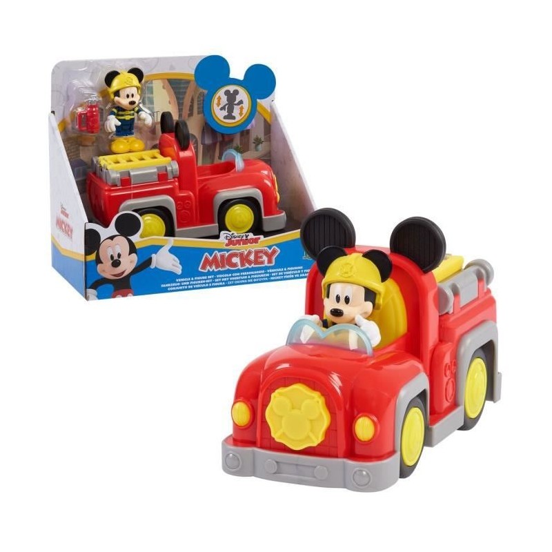 Mickey, Véhicule avec 1 figurine 7,5 cm et 1 accessoire, Modele Pompier, Jouet pour enfants des 3 ans, MCC063