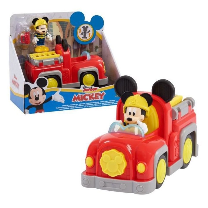 Mickey, Véhicule avec 1 figurine 7,5 cm et 1 accessoire, Modele Pompi
