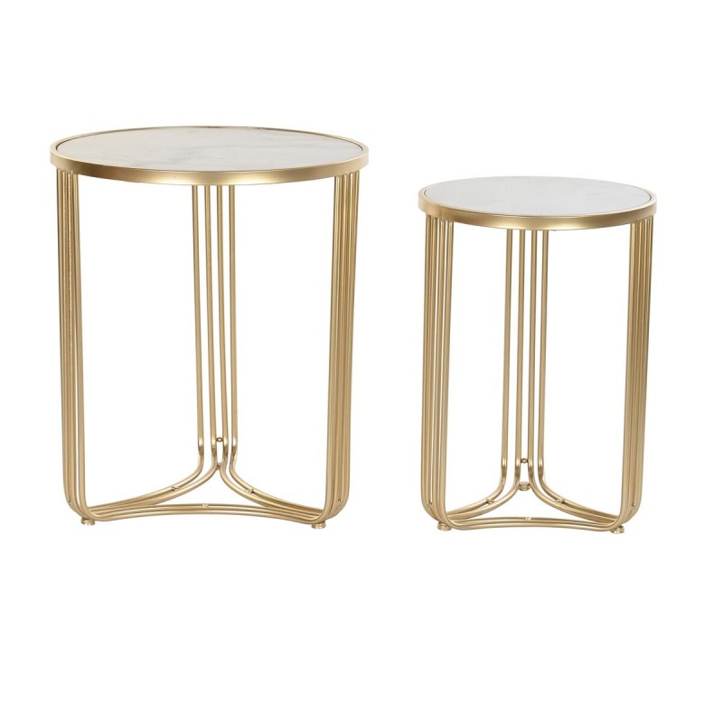 Jeu de 2 tables DKD Home Decor Blanc Doré Métal Marbre 47,5 x 47,5 x 56 cm