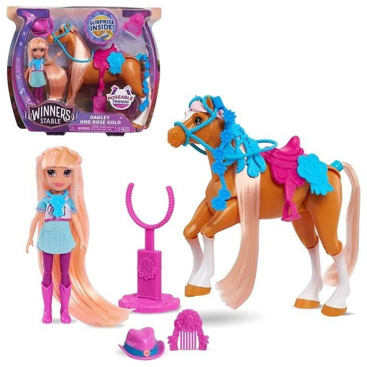 Winners Stable, Coffret Cheval articulé et Poupée avec accessoires,