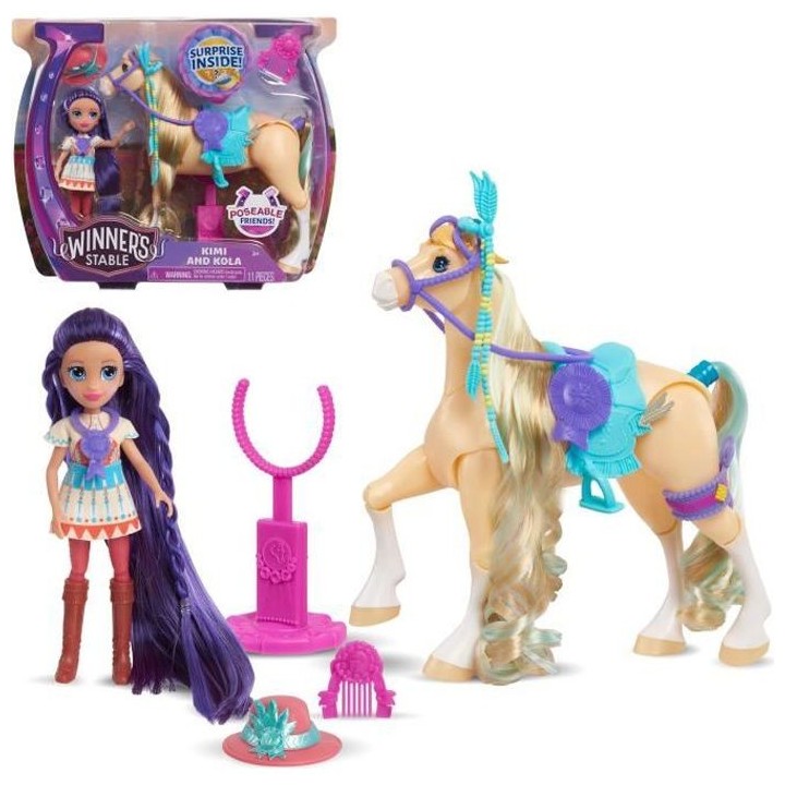 Winners Stable, Coffret Cheval articulé et Poupée avec accessoires,