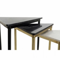 Set de 3 Tables Gigognes DKD Home Decor Noir Doré Métal Blanc Vert Marbre Moderne (68 x 46,5 x 53 cm) (3 Unités)