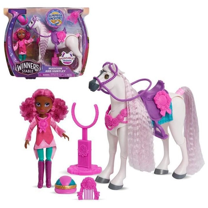Winners Stable, Coffret Cheval articulé et Poupée avec accessoires,