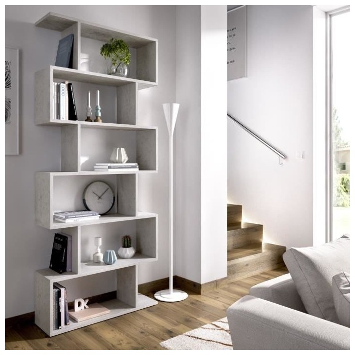 Meuble étagere - Décor béton - L 80 x P 25 x H 190 cm - LIS