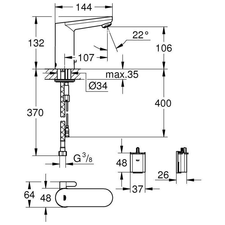 GROHE Robinet lavabo de salle de bains infrarouge Get E, limitateur t