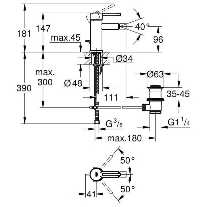 GROHE Mitigeur bidet Essence 32935001 - Bec a rotule - Limiteur de tem
