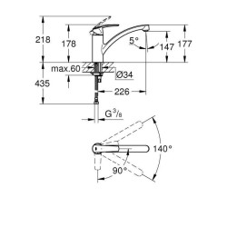 GROHE Mitigeur Évier Start, Bec Bas, Chromé, 31138001