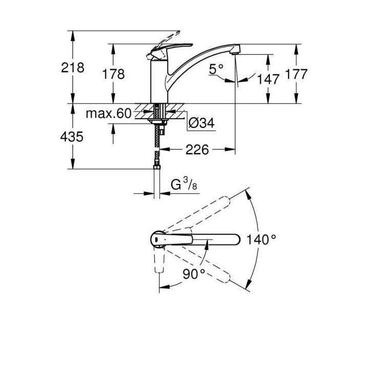 GROHE Mitigeur Évier Start, Bec Bas, Chromé, 31138001