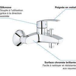 GROHE Mitigeur monocommande Bain/Douche Start, montage mural, raccord fileté pour flexible en 1/2, rosaces métal incluses, 322