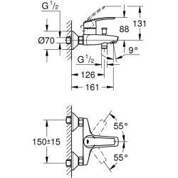 GROHE Mitigeur monocommande Bain/Douche Start, montage mural, raccord fileté pour flexible en 1/2, rosaces métal incluses, 322