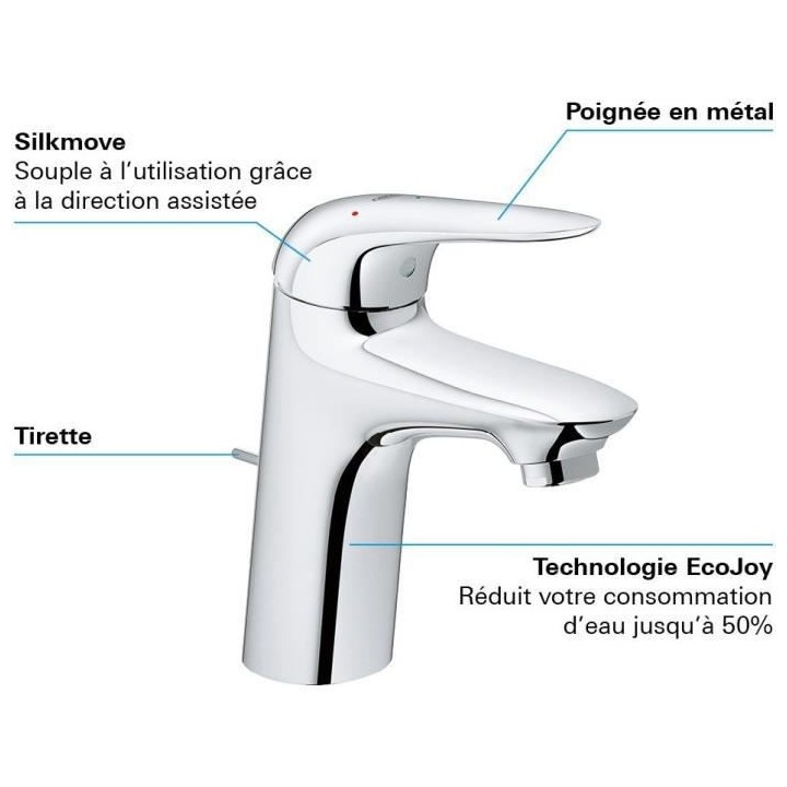 GROHE Mitigeur monocommande Lavabo Taille S Wave Chrome 23581001