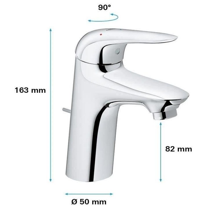 GROHE Mitigeur monocommande Lavabo Taille S Wave Chrome 23581001