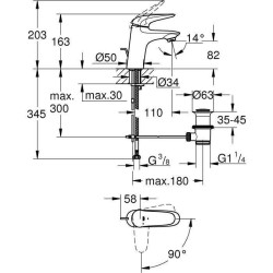 GROHE Mitigeur monocommande Lavabo Taille S Wave Chrome 23581001