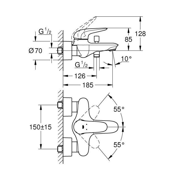 GROHE Mitigeur monocommande Bain / Douche Wave Chrome 32286001