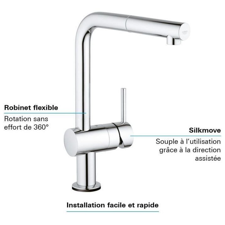 GROHE Robinet de cuisine évier Flair Touch, douchette extractible, d