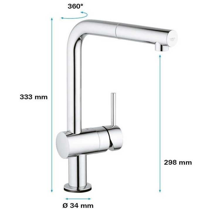GROHE Robinet de cuisine évier Flair Touch, douchette extractible, d