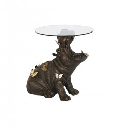 Table d'appoint DKD Home Decor Noir Doré Résine Verre 60 x 49 x 58 cm