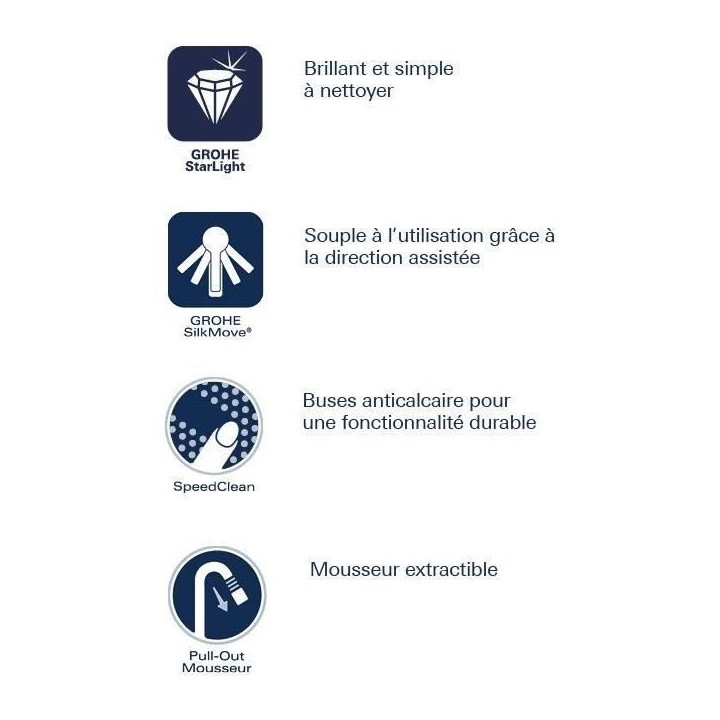 GROHE Robinet de cuisine évier Flair Touch, douchette extractible, d