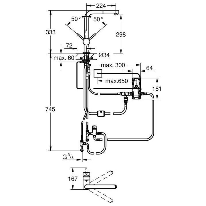 GROHE Robinet de cuisine évier Flair Touch, douchette extractible, d