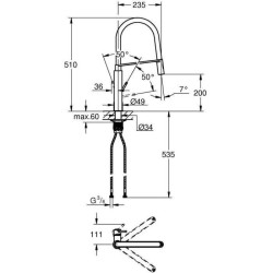 GROHE Mitigeur évier Concetto 31491000 - Bec orientable professionnel - Rotation 360° - Limiteur de température et de débit