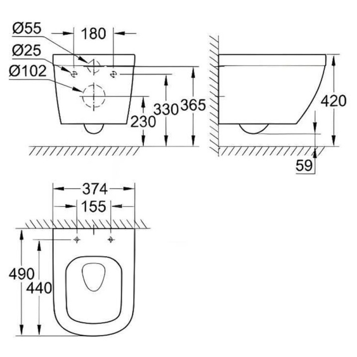 GROHE cuvette WC suspendue compact Euro ceramic, sans bride, caréné,