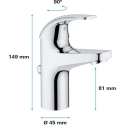 GROHE Mitigeur monocommande lavabo salle de bains Start Curve, taille S, chromé, 23765000