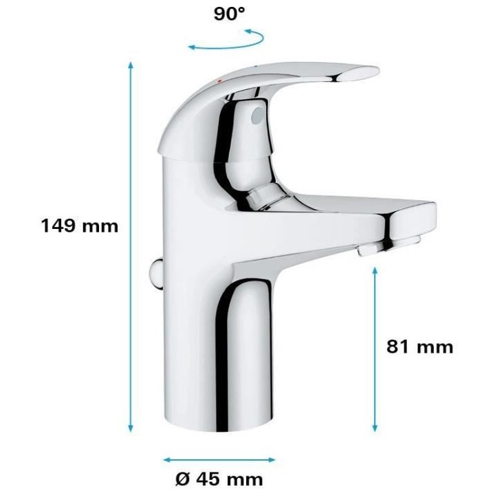 GROHE Mitigeur monocommande lavabo salle de bains Start Curve, taille