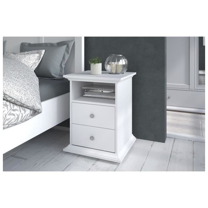 PARISOT Chevet 2 tiroirs Blanc - L 45 x P 41 x H 58 cm - MANON