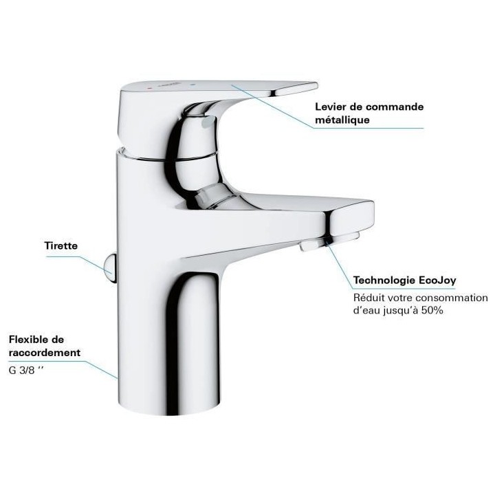 GROHE Mitigeur monocommande Lavabo Taille S Start Flow Chromé 2376900