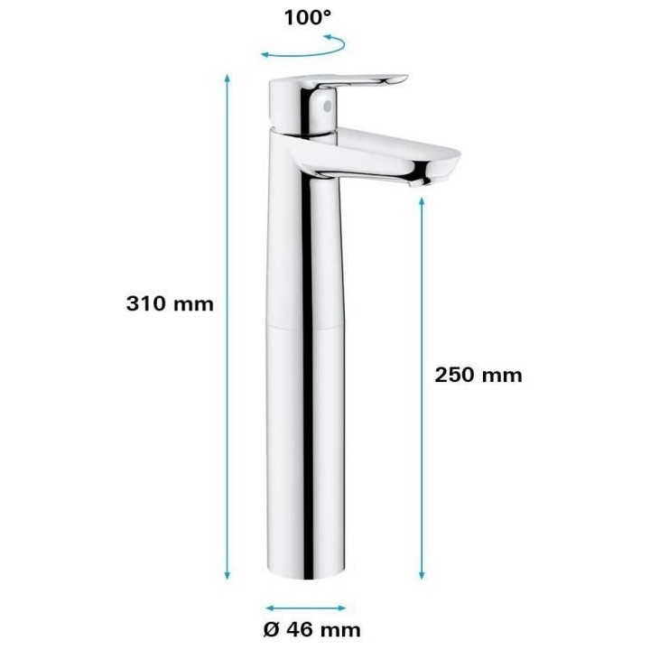 GROHE Mitigeur monocommande Lavabo Taille XL Start Edge Chromé 237770