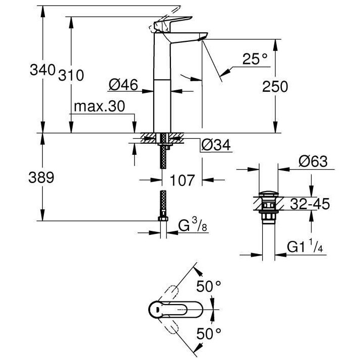 GROHE Mitigeur monocommande Lavabo Taille XL Start Edge Chromé 237770