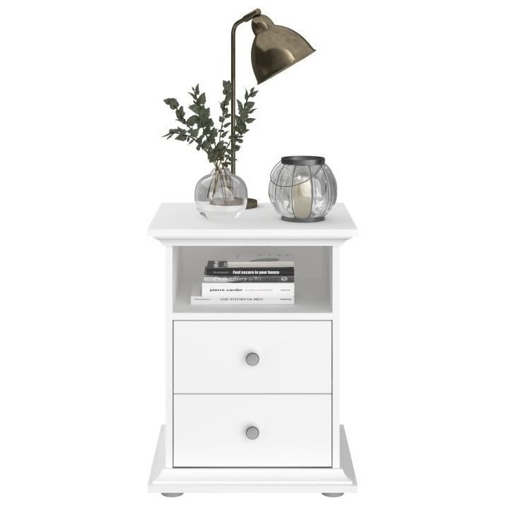 PARISOT Chevet 2 tiroirs Blanc - L 45 x P 41 x H 58 cm - MANON