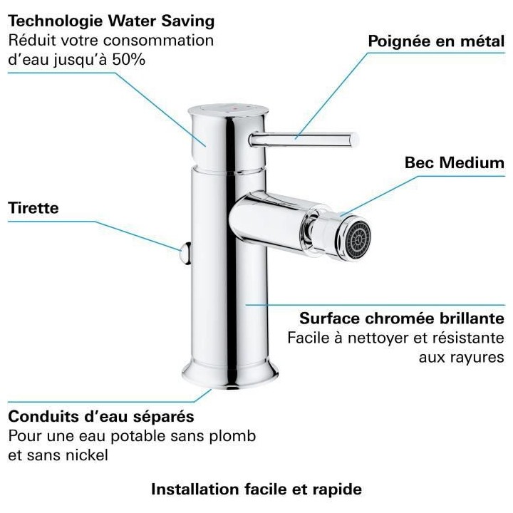 GROHE Mitigeur monocommande Bidet Start Classic, tirette de vidage, mo